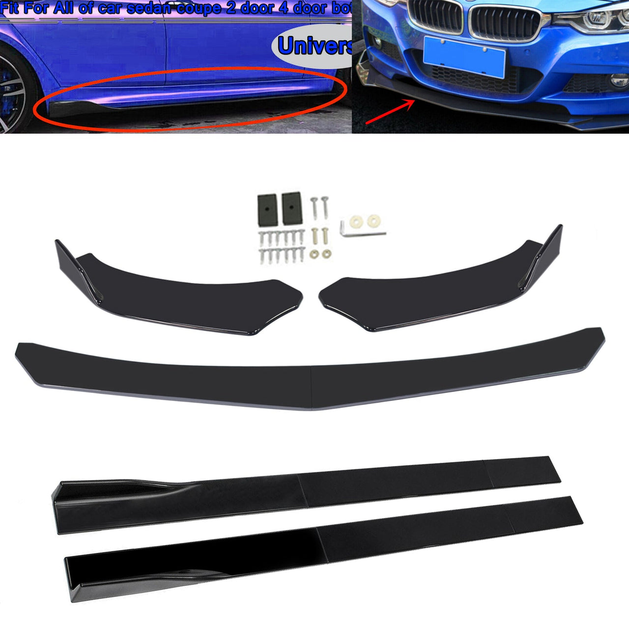 10Pcs ABS Front Bumper Spoiler Diffuser Side Skirt Rear Lip Splitter Canard Kits Generic