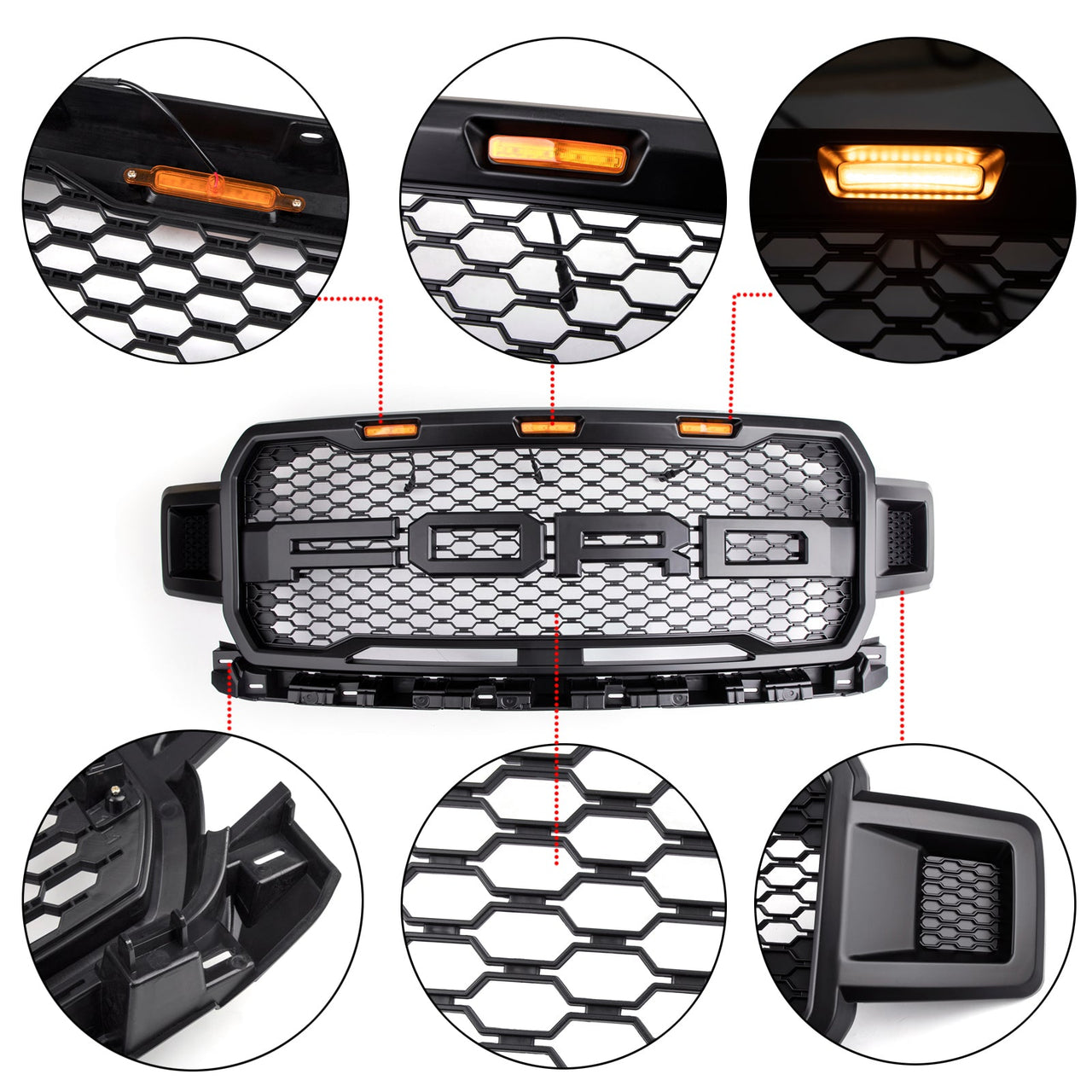 18-20 Ford F150 Honeycomb Grill Amber LED Raptor Style Grill Repalcment Generic