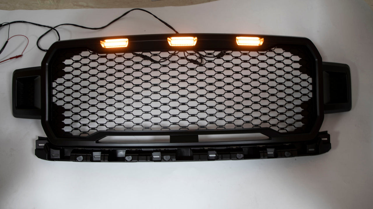 18-20 Ford F150 Honeycomb Grill Amber LED Raptor Style Grill Repalcment Generic