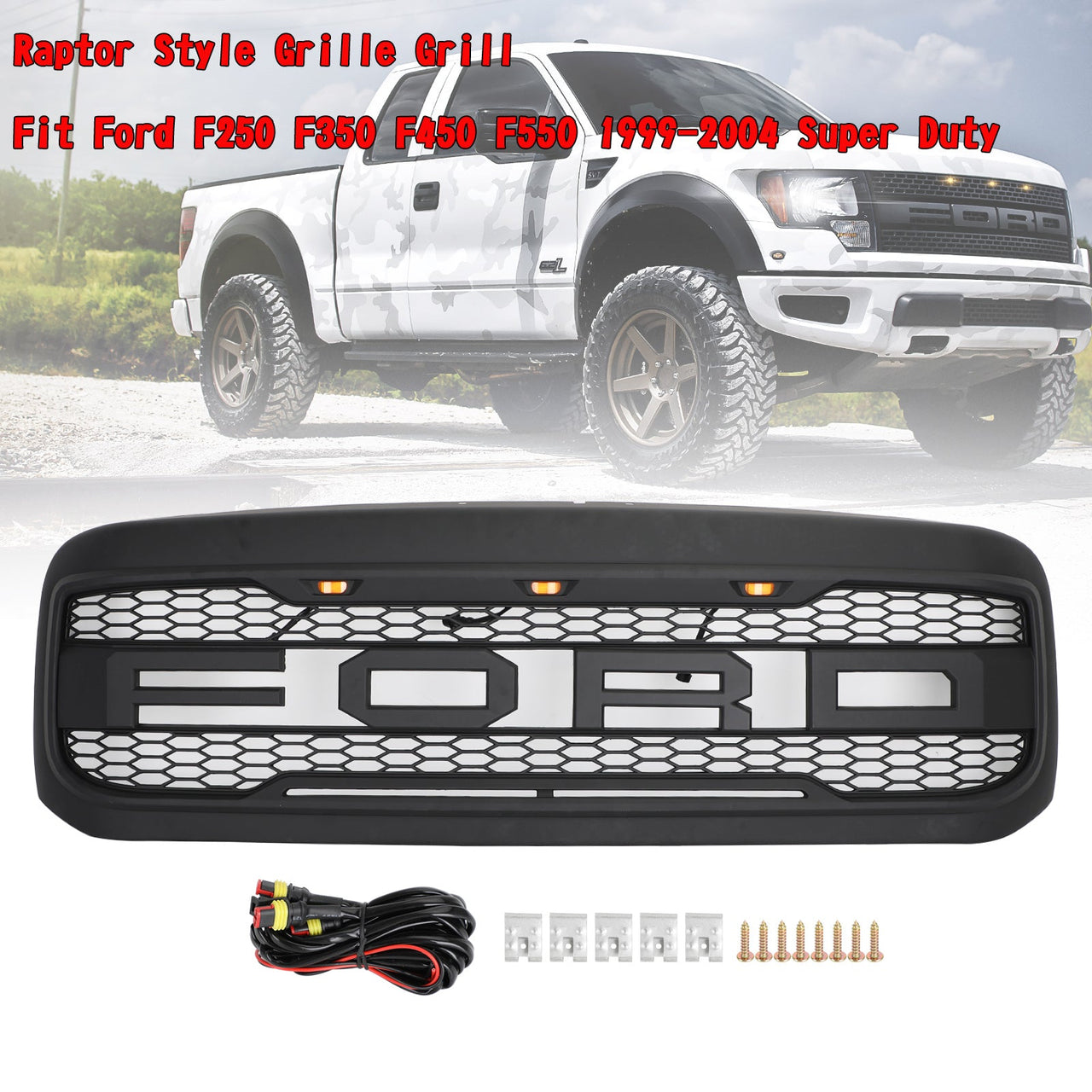 1999-2004 Ford F250 F350 F450 F550 Raptor Style Grill Super Duty Black Generic