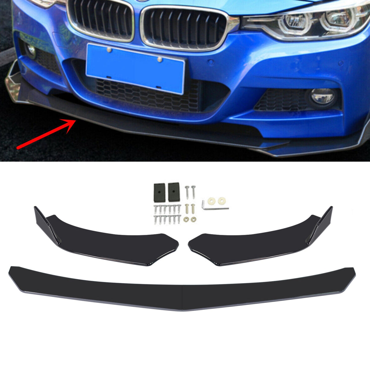 10Pcs ABS Front Bumper Spoiler Diffuser Side Skirt Rear Lip Splitter Canard Kits Generic