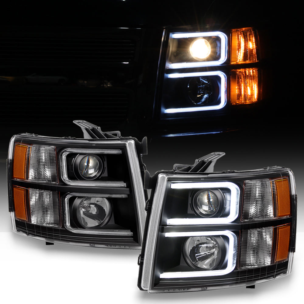 Chevy Silverado 2007-2013 Black OPTIC LED Projector Headlights Left and Right