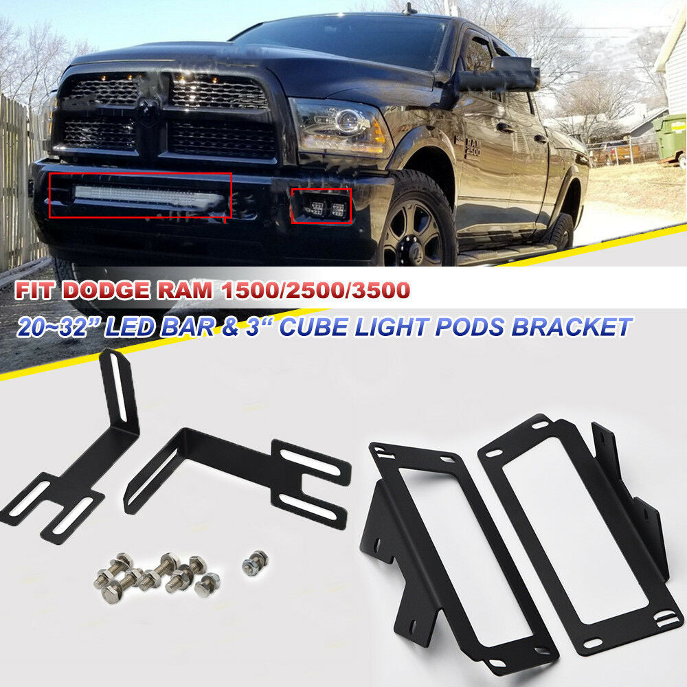 20-32"Inch Light Bar & Dual Fog Pod Bumper Brackets Fit for Dodge RAM 1500/2500/3500