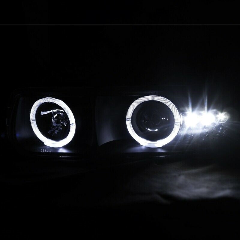 LED DRL Black Projector Headlights+Bumper Lamps for 1999-2002 Chevy Silverado Tahoe Suburban 1500 2500