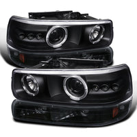 Thumbnail for LED DRL Black Projector Headlights+Bumper Lamps for 1999-2002 Chevy Silverado Tahoe Suburban 1500 2500