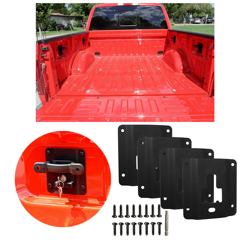 Tie Down Brackets Truck Bed Cargo for 2015-2019 Ford F150 F250 F350, Standard Bed Interface Plate Set 4 with 16 Anti-Theft Screws