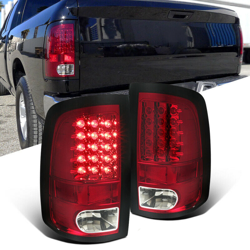 For 09-18 Dodge Ram 1500 2500 3500 Pickup Red LED Tail Lights Rear Brake Lamps