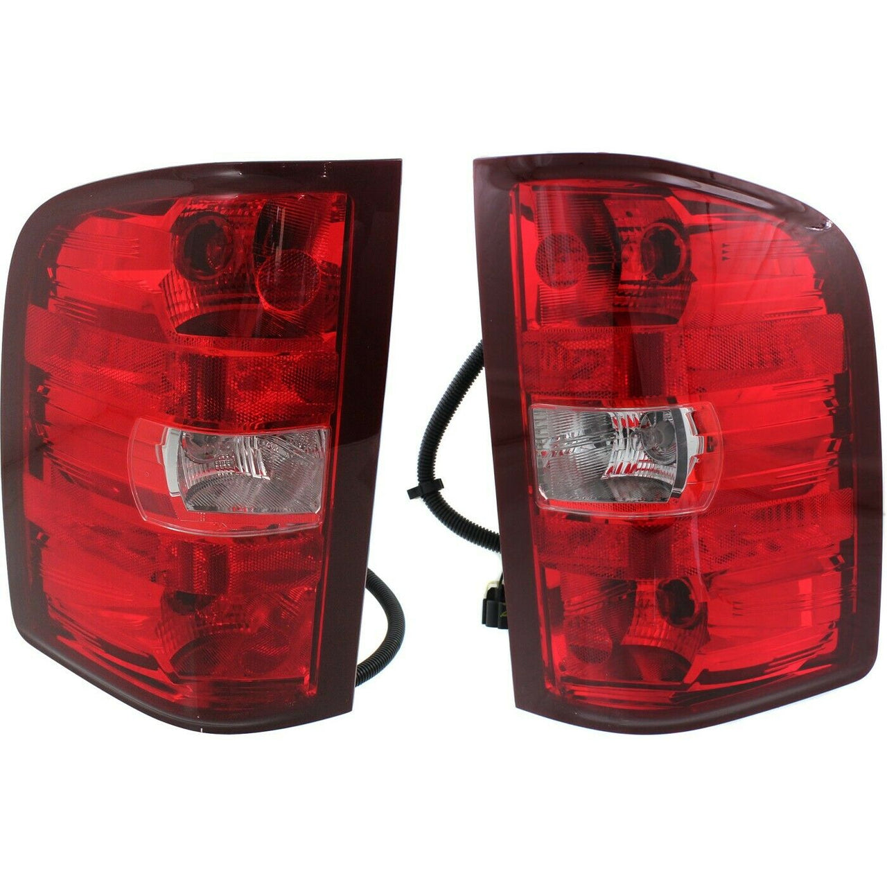 Halogen Tail Light Set 1500 Clear/Red Lens w/Bulbs for 2010 Chevy Silverado 2Pcs